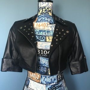 Unique genuine leather cropped jacket black XS NEW